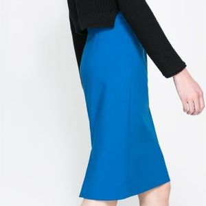 zara pencil skirt blue midi length